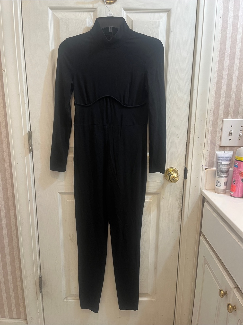 SHEIN Black Long Sleeve Mock Neck Jumpsuit